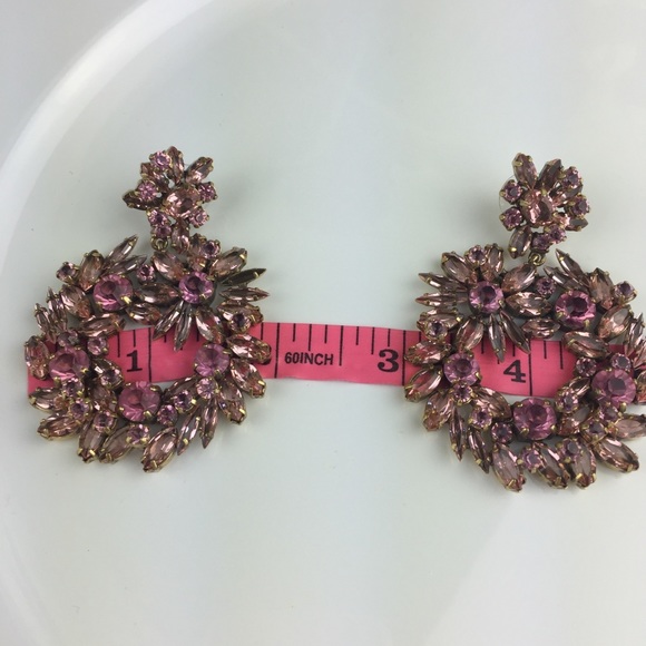 J. Crew Gold Toned Pink Jeweled Statement Earrings - Picture 7 of 7